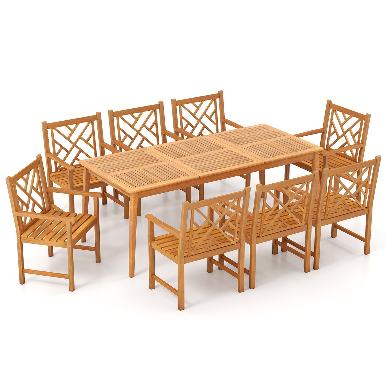 9 Piece Outdoor Dining Set Acacia Wood Table and 8 Armchairs with Umbrella Hole Natural